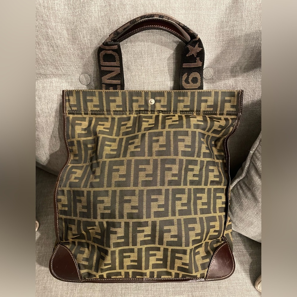 Fendi Brown and Tan Monogram Zucca Tote Bag - Made in Italy